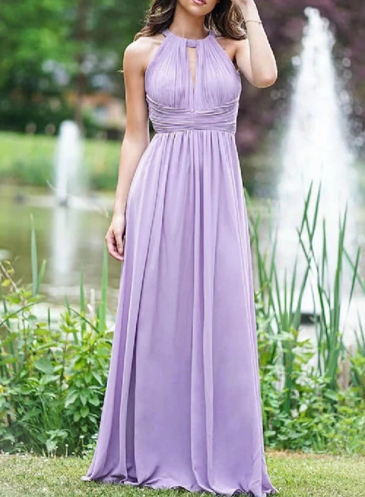 Elegant Lilac Halter Sleeveless A-Line Prom Dress with Open Back